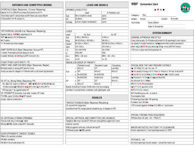 DEFENSIVE AND COMPETITIVE BIDDING OVERCALLS (Style; Responses; 1/2 Level; Reopening) Natural[removed]+,DRURY promises fit,Cue-bid=no fit F1,