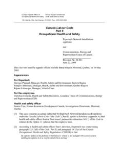 Canada Appeals Office on Occupational Health and Safety Bureau d’appel canadien en santé et sécurité au travail