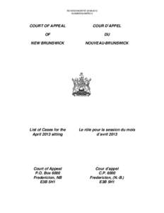 COURT OF APPEAL OF NEW BRUNSWICK / COUR D’APPEL DU NOUVEAU-BRUNSWICK