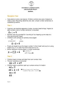 SOUTHWICK C E PRIMARY SCHOOL  CALCULATION POLICY Addition  Reception Year