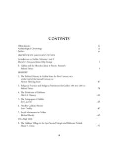 Contents Abbreviationsix Archaeological Chronology xi Prefacexv OVERVIEW OF GALILEAN STUDIES
