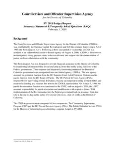 FY 2011 Budget Request - Summary Statement and Frequently Asked Questions