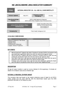 NE LINCOLNSHIRE JSNA INDICATOR SUMMARY