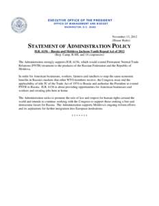 Statement of Administration Policy on H.R. 6156 – Russia and Moldova Jackson-Vanik Repeal Act of 2012