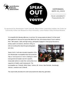 SATURDAY, OCT 20, 2012 PACE UNIVERSITY Pleasantville, NY  Co-sponsored by Westchester Youth Councils, Eileen Fisher Leadership Institute, the Center for