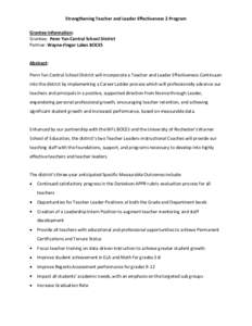 Strengthening Teacher and Leader Effectiveness 2 Program Grantee Information: Grantee: Penn Yan Central School District Partner: Wayne-Finger Lakes BOCES  Abstract: