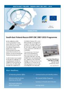 SOUTH-EAST FINLAND - RUSSIA ENPI CBCEdi on 2 JanuaryNEWSLETTER