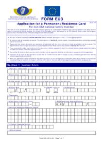 DEPARTMENT OF JUSTICE AND EQUALITY IRISH NATURALISATION & IMMIGRATION SERVICE FORM EU3  Application for a Permanent Residence Card