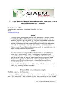 O Projeto Klein de Matemática em Português: uma ponte entre a matemática avançada e a escola Yuriko Yamamoto Baldin