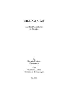 WILLIAM ALMY and His Descendants in America By Merwin F. Almy