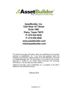 Disclosure Brochure (Part 2A of Form ADV) AssetBuilder, IncWest 15th Street Suite 1000