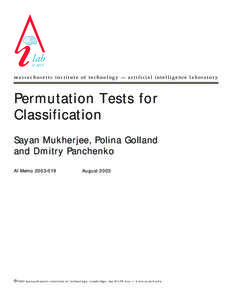 @ MIT  massachusetts institute of technology — artificial intelligence laboratory Permutation Tests for Classification