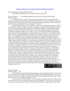 Southern Campaigns American Revolution Pension Statements and Rosters Pension Application of Thomas Hickman S4371 NC Transcribed and annotated by C. Leon Harris. Revised 23 Dec[removed]State of Tennessee } Court of pleas a