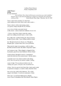 Ledbury Poetry Festival Poetry Competition 2015 Adult Winner: Forfeit By Jane Satterfield –lost the Hawk. Nero which with the geese was given away and is doubtless