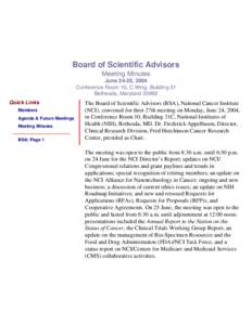 NCIDEA: Board of Scientific Advisors Meeting Minutes of June 24-25, 2004
