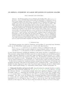 ON REPLICA SYMMETRY OF LARGE DEVIATIONS IN RANDOM GRAPHS EYAL LUBETZKY AND YUFEI ZHAO Abstract. The following question is due to Chatterjee and VaradhanFix 0 < p < r < 1 and take G ∼ G(n, p), the Erd˝ os-R´e