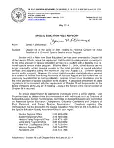 THE STATE EDUCATION DEPARTMENT / THE UNIVERSITY OF THE STATE OF NEW YORK / ALBANY, NY[removed]OFFICE OF P-12 EDUCATION: Office of Special Education ASSISTANT COMMISSIONER Room 301M EB, 89 Washington Avenue  Albany, NY 1