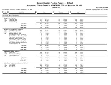 General Election Precinct Report — Official Montgomery County, Texas — JOINT ELECTION — November 04, 2008 Page 1 of05:47 PM