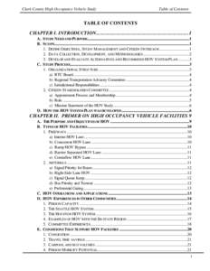 Clark County High Occupancy Vehicle Study  Table of Contents TABLE OF CONTENTS CHAPTER I. INTRODUCTION........................................................................1