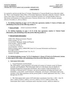 STATE OF VERMONT GRANT AMENDMENT CHAMPLAIN VALLEY OFFICE OF ECONOMIC OPPORTUNITY PAGE 1 OF 7 GRANT #: [removed]