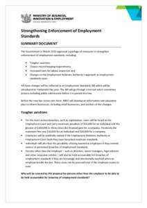 Strengthening Enforcement of Employment Standards - Summary document