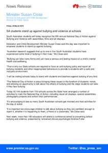 News Release Minister Susan Close Minister for Education and Child Development Minister for Public Sector Friday, 20 March 2015