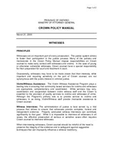 Page 1 of 2  PROVINCE OF ONTARIO MINISTRY OF ATTORNEY GENERAL  CROWN POLICY MANUAL