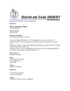 Discipline Case Digest Index  Law Society Home Page Case[removed]FRYATT, JOHN (JACK) ROBERT