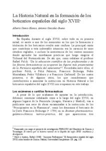 La Historia Natural en la formación de los boticarios españoles del siglo XVIII* Alberto Gomis-Blanco, Antonio González-Bueno