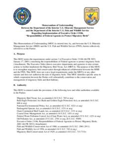 Memorandum of Understanding Between the Department of the Interior U.S. Minerals Management Service and the Department of the Interior U.S. Fish and Wildlife Service Regarding Implementation of Executive Order 13186, “