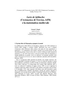 I Seminari dell’Umanesimo Latino, Fondazione Cassamarca, Antilia, Treviso, 9-32 Larte de labbacho (l’Aritmetica di Treviso, 1478) e la matematica medievale