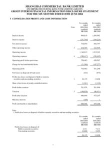 SHANGHAI COMMERCIAL BANK LIMITED (INCORPORATED IN HONG KONG WITH LIMITED LIABILITY) GROUP INTERIM FINANCIAL INFORMATION DISCLOSURE STATEMENT FOR THE SIX MONTHS ENDED 30TH JUNE 2004 I CONSOLIDATED PROFIT AND LOSS INFORMAT