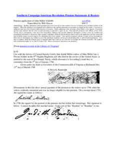 Southern Campaign American Revolution Pension Statements & Rosters Pension application of John Miller VAS680 Transcribed by Will Graves vsl 18VA[removed]
