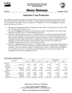 United States Department of Agriculture National Agricultural Statistics Service Great Lakes Region News Release