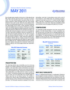 Oklahoma Monthly Climate Summary  MAY 2011 Oklahoma Climatological Survey