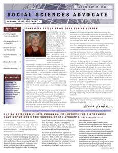 SUMMER EDITION, 2013  SOCIAL SCIENCES ADVOCATE SONOMA STATE UNIVERSITY  FAREWELL LETTER FROM DEAN ELAINE LEEDER