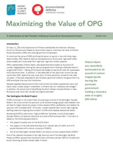 ONTARIO CLEAN AIR ALLIANCE RESEARCH  Maximizing the Value of OPG
