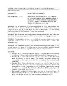 CERTIFIED COPY OF RESOLUTION ADOPTED BY THE TIOGA COUNTY LEGISLATURE ADOPTED[removed]REFERRED TO:  LEGISLATIVE WORKSESSION