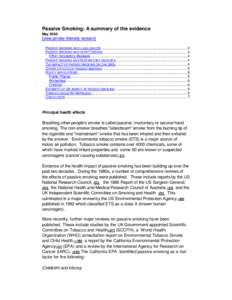 Passive Smoking: A summary of the evidence Mayview printer-friendly version] PASSIVE SMOKING AND LUNG CANCER ....................................................................................... 2 PASSIVE SMOKIN