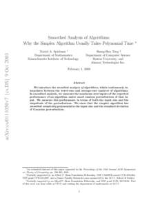Smoothed Analysis of Algorithms: Why the Simplex Algorithm Usually Takes Polynomial Time ∗ arXiv:cs/0111050v7 [cs.DS] 9 Oct[removed]Daniel A. Spielman †