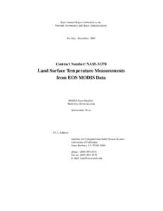 Semi-Annual Report Submitted to the National Aeronautics and Space Administration For July - December, 2003  Contract Number: NAS5-31370