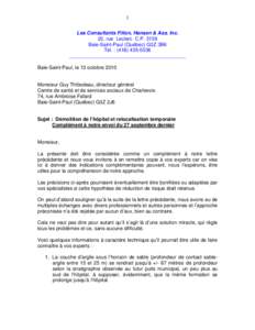 1 Les Consultants Filion, Hansen & Ass. Inc. 22, rue Leclerc C.P[removed]Baie-Saint-Paul (Québec) G3Z 3B6 Tél. : ([removed]__________________________________________