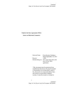 Limited Copy for the Council and the European Parliament Trade in Services Agreement (TiSA) Annex on Electronic Commerce