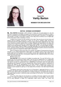 Hansard, 5 MarchSpeech By Verity Barton MEMBER FOR BROADWATER
