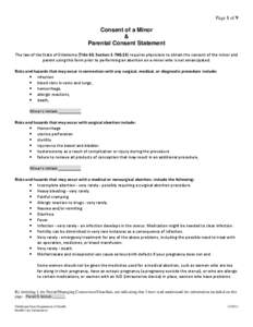 Page 1 of 9  Consent of a Minor & Parental Consent Statement The law of the State of Oklahoma (Title 63, Section[removed]requires physicians to obtain the consent of the minor and