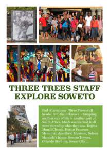 THREE TREES STAFF EXPLORE SOWETO End of 2013 year, Three Trees staff headed into the unknown… Sampling another way of life in another part of South Africa. Much was learned & all