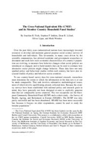 Schmollers Jahrbuch[removed]), 627 ± 654 Duncker & Humblot, Berlin The Cross-National Equivalent File (CNEF) and its Member Country Household Panel Studies1 By Joachim R. Frick, Stephen P. Jenkins, Dean R. Lillard,