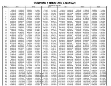 WESTWIND 1 TIMESHARE CALENDAR Week