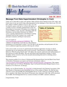 Illinois State Board of Education Weekly Message, July 29, 2014