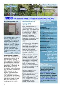 Names Places People  SNSBI SOCIETY FOR NAME STUDIES IN BRITAIN AND IRELAND Respect where it is due!  Newsletter NS. 10